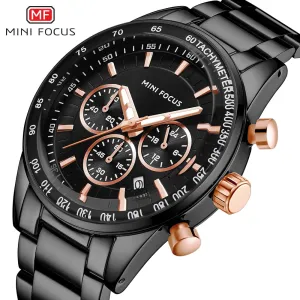 MINI FOCUS Mens Watches Top Brand Luxury Black Steel Quartz Watch Date 24 Hour Business Men Casual Sport Chronograph Wristwatch