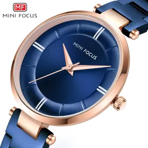 MINI FOCUS Women Fashion Blue Quartz Watch Lady Stainless Stee Watchband High Quality Casual Dress Wristwatch Gift for Ladies