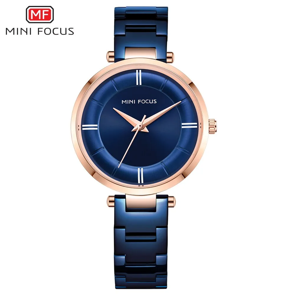 MINI FOCUS Women Fashion Blue Quartz Watch Lady Stainless Stee Watchband High Quality Casual Dress Wristwatch Gift for Ladies
