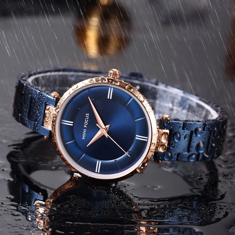 MINI FOCUS Women Fashion Blue Quartz Watch Lady Stainless Stee Watchband High Quality Casual Dress Wristwatch Gift for Ladies