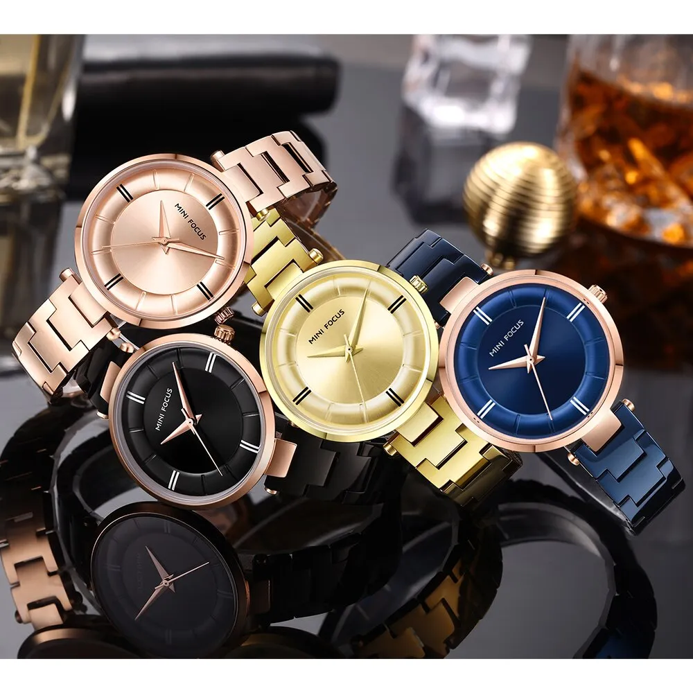 MINI FOCUS Women Fashion Blue Quartz Watch Lady Stainless Stee Watchband High Quality Casual Dress Wristwatch Gift for Ladies