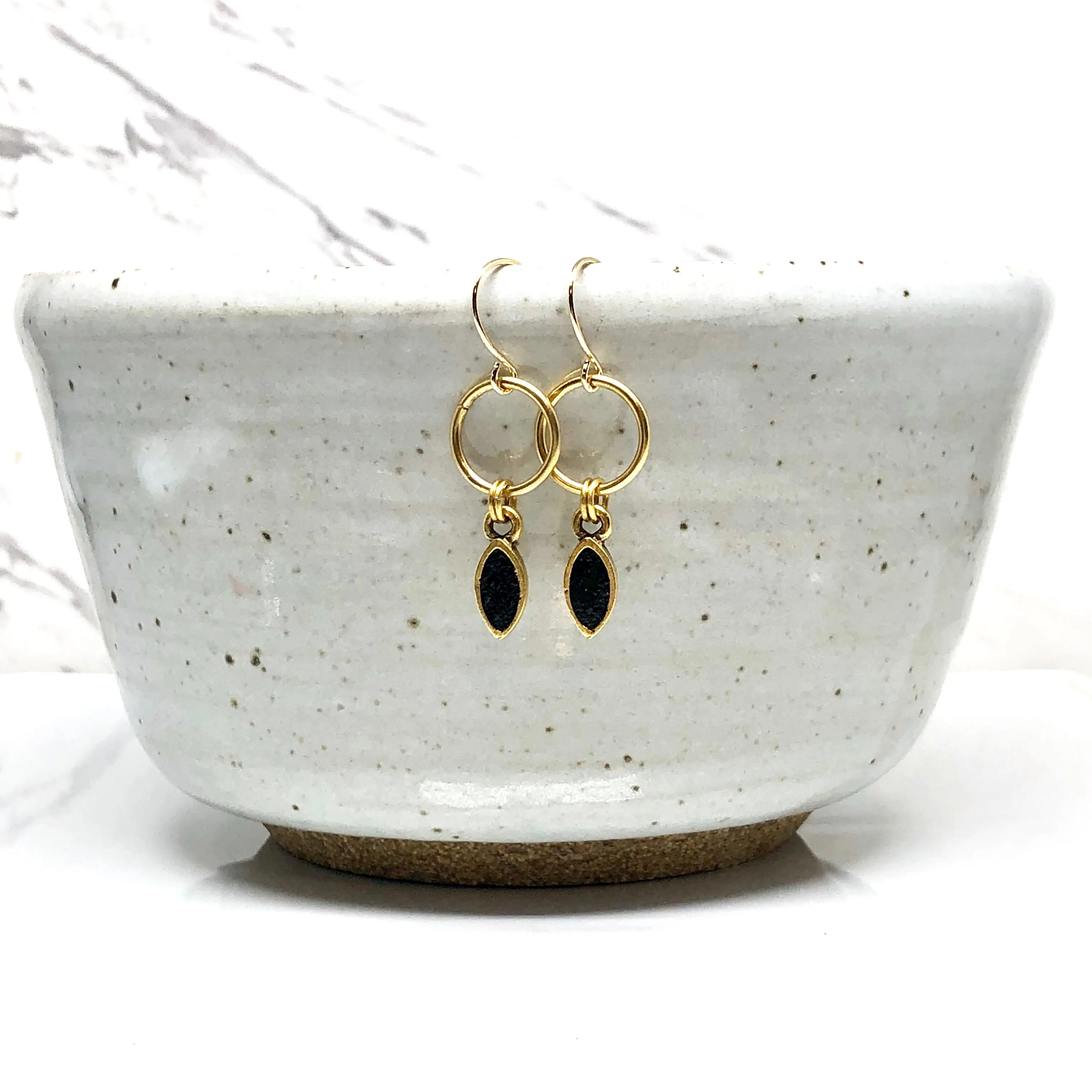 Mini Navette Earrings - Black