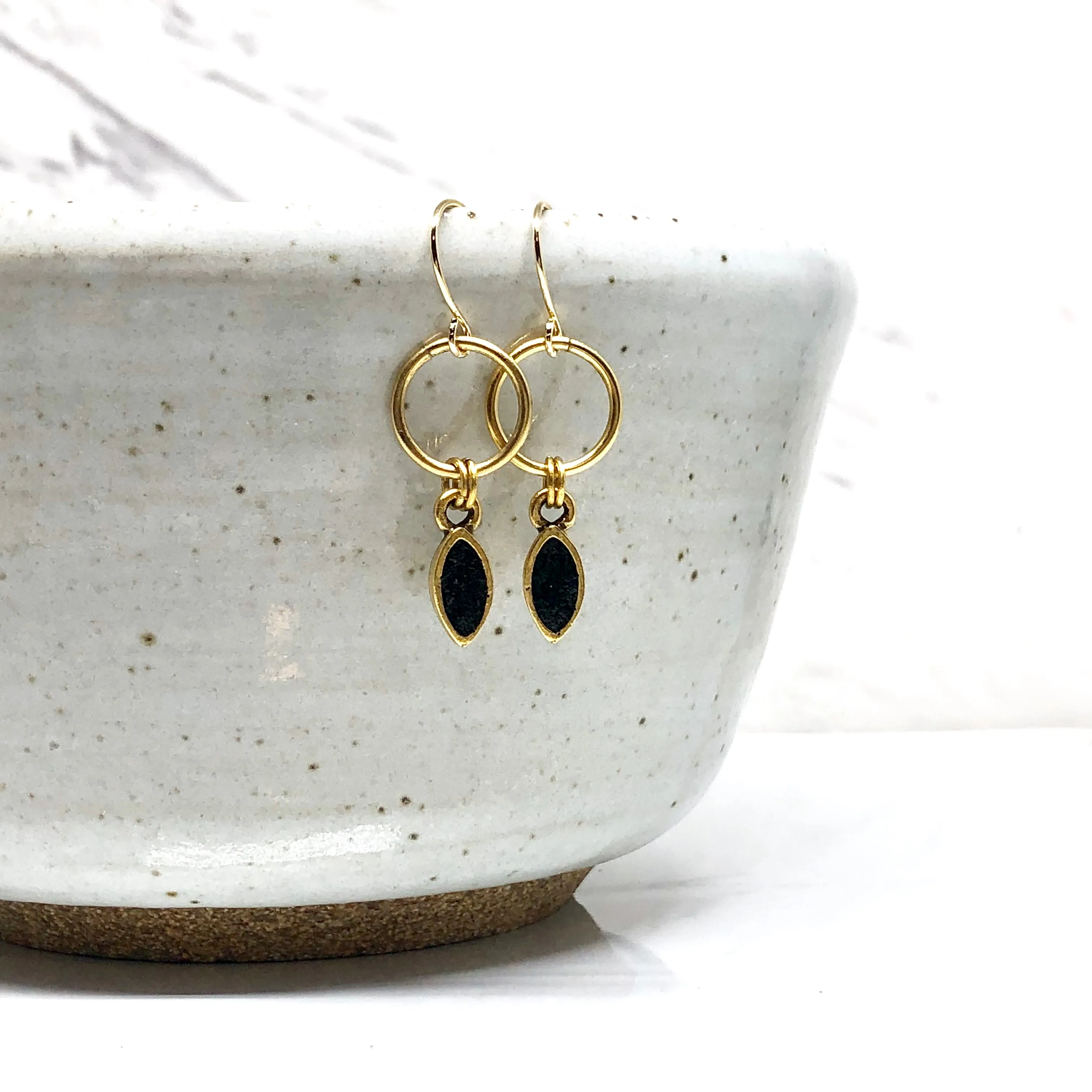 Mini Navette Earrings - Black