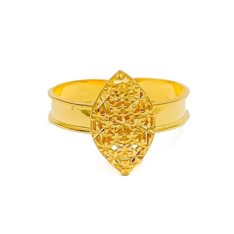 Minimalist Meshed Marquise 21k Gold Bracelet W / Matching Ring