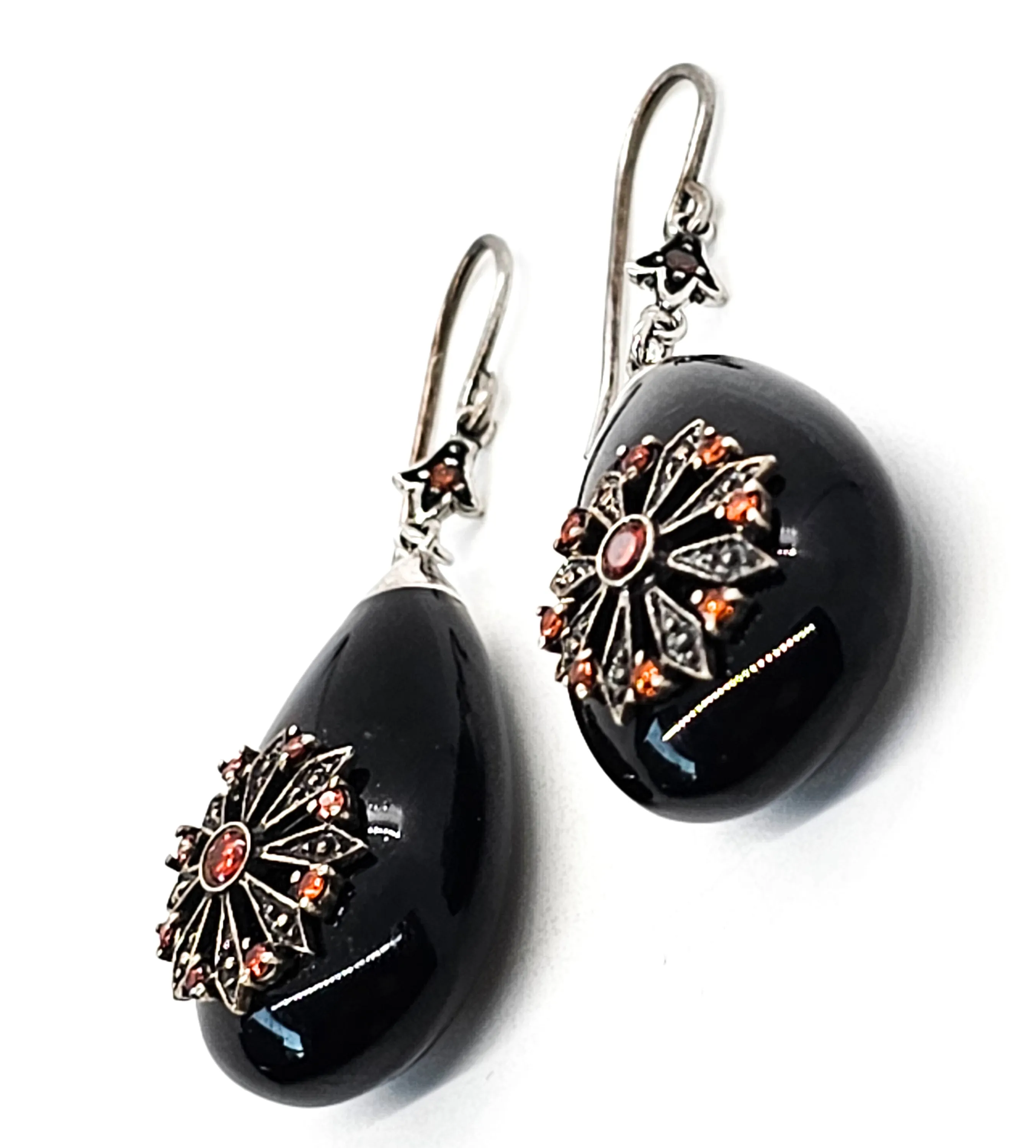 Miriam Salat Black resin and crystal starburst sterling silver drop earrings