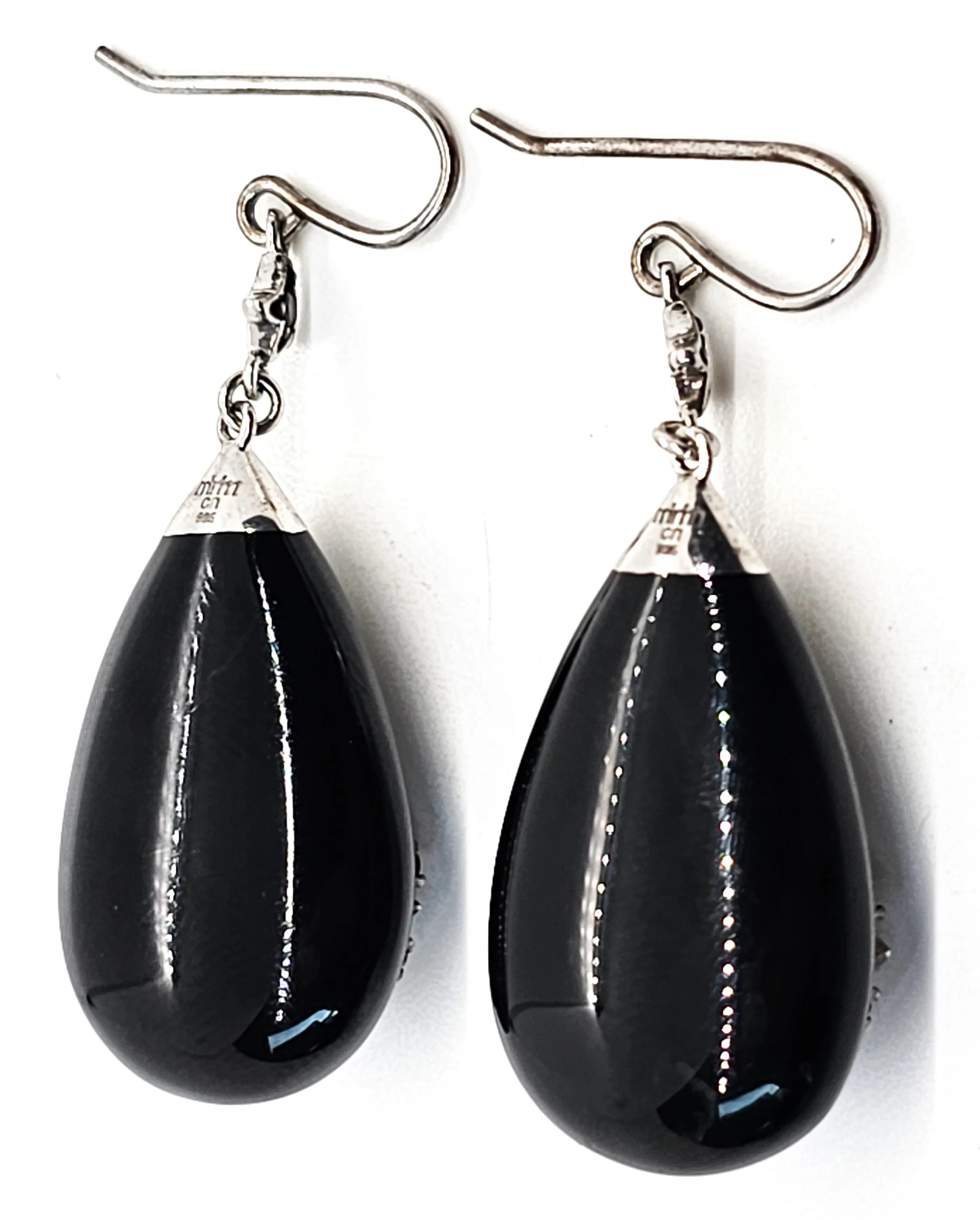 Miriam Salat Black resin and crystal starburst sterling silver drop earrings