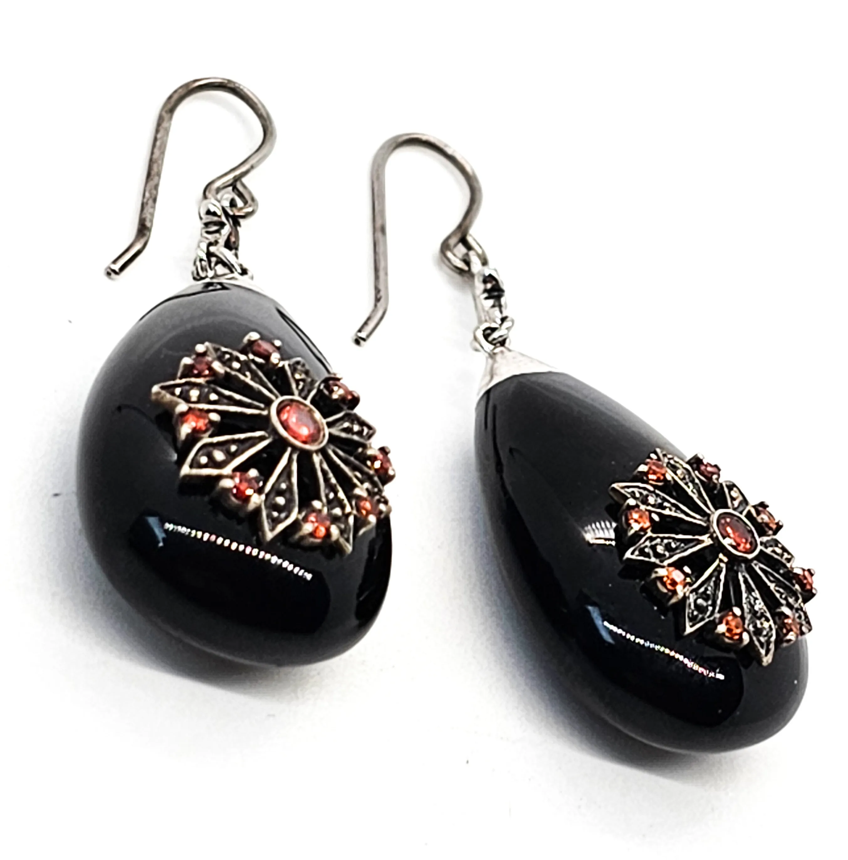 Miriam Salat Black resin and crystal starburst sterling silver drop earrings