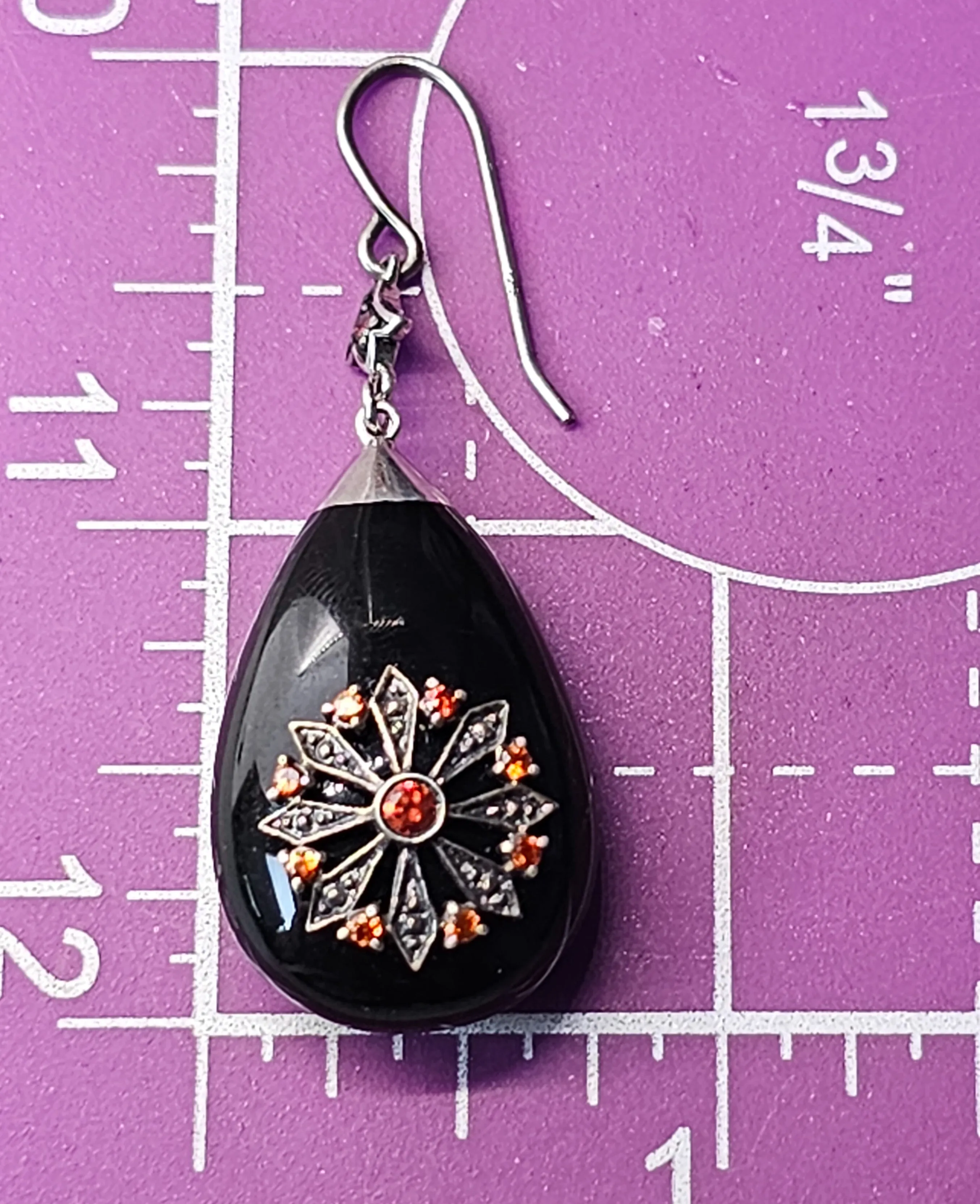 Miriam Salat Black resin and crystal starburst sterling silver drop earrings