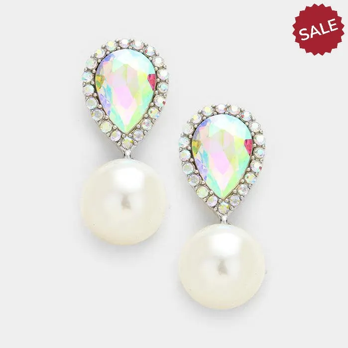 Miro Pearl & Abalone Crystal Teardrop Silver Earrings