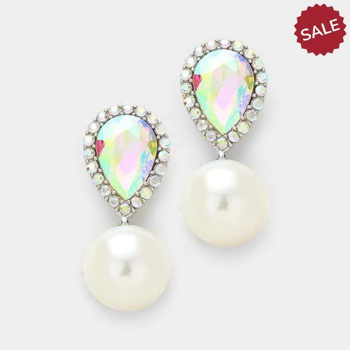Miro Pearl & Abalone Crystal Teardrop Silver Earrings
