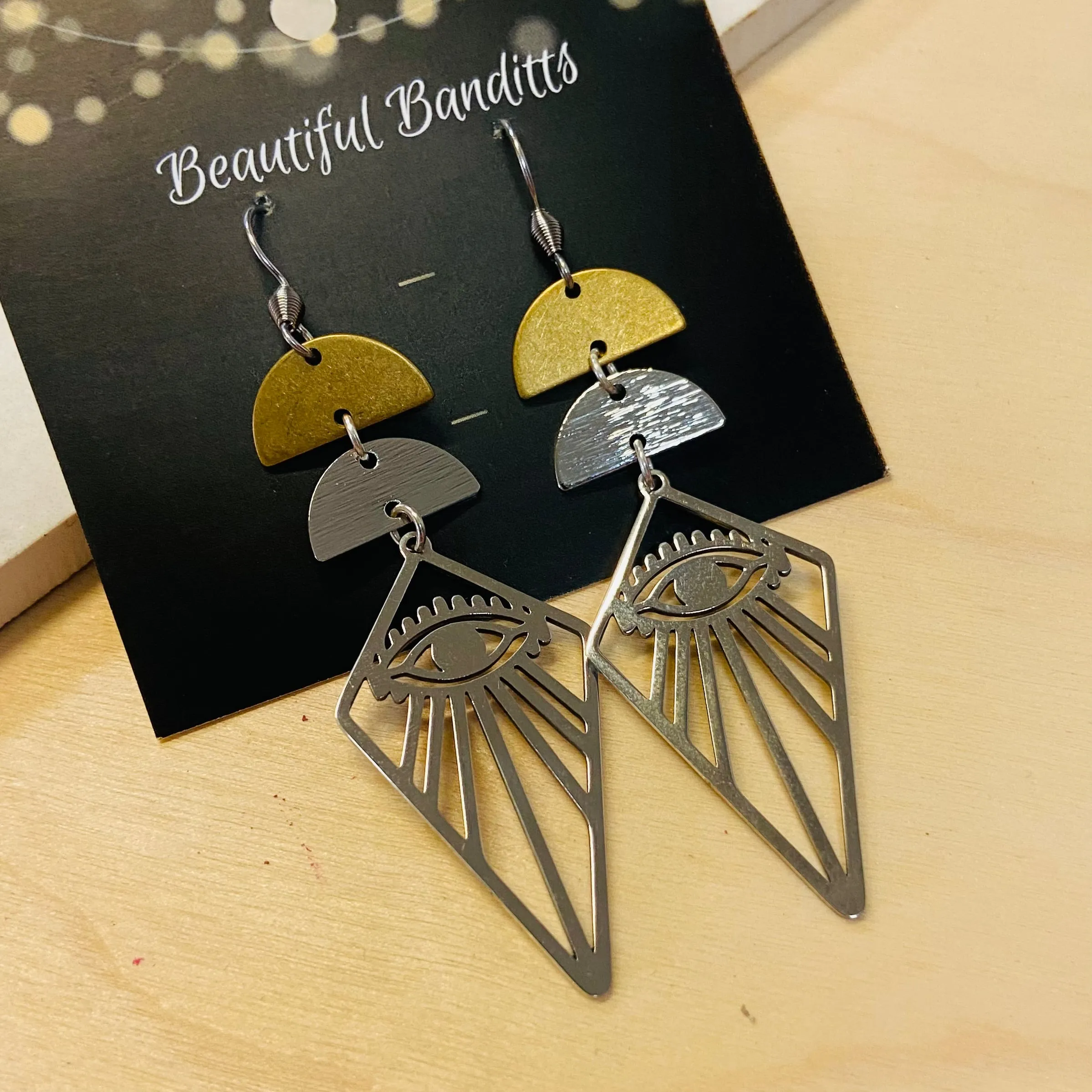 Mixed Metal and Resin Earrings - medium