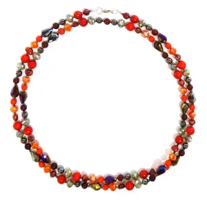 Mixed Stone and Pearl Necklace - Red