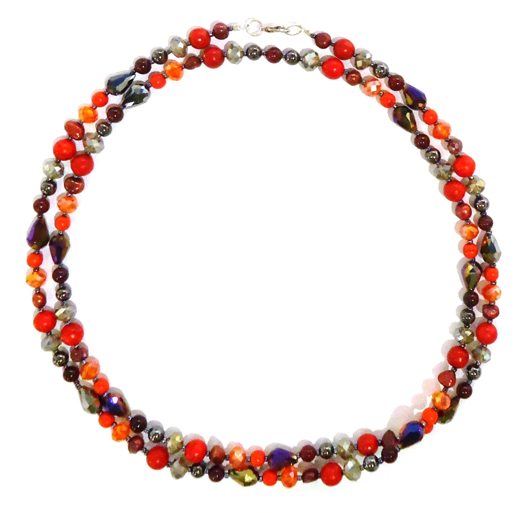 Mixed Stone and Pearl Necklace - Red