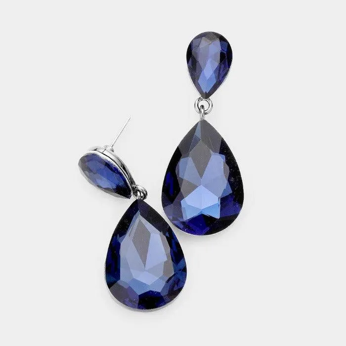 Montana Blue Crystal Double Teardrop Earrings
