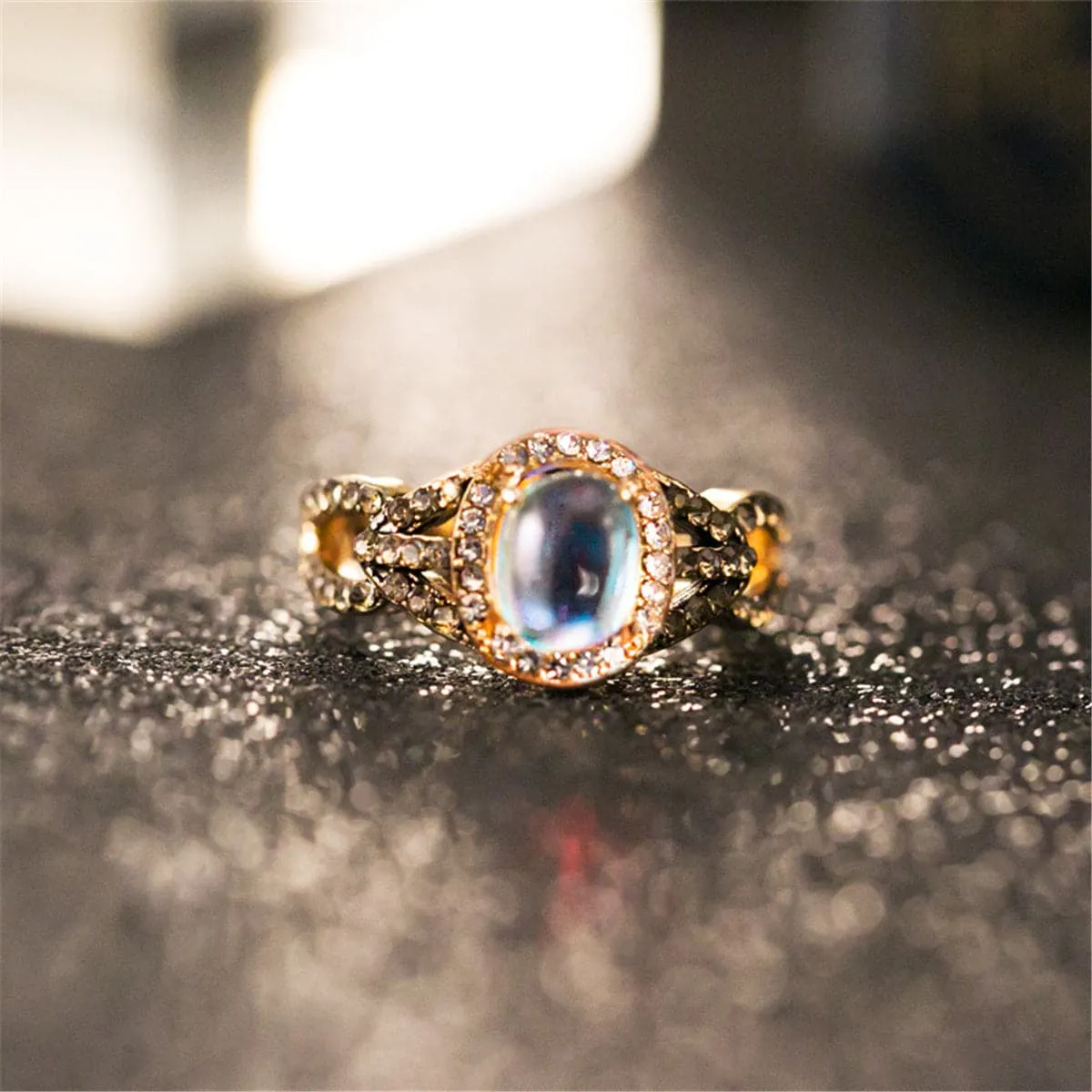 Moonstone & Crystal 18k Gold-Plated Hollow Halo Ring