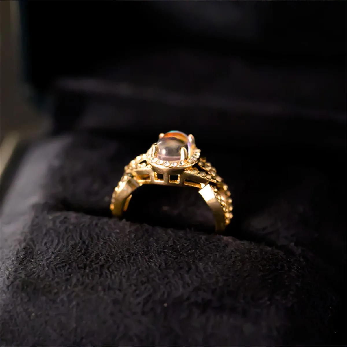 Moonstone & Crystal 18k Gold-Plated Hollow Halo Ring