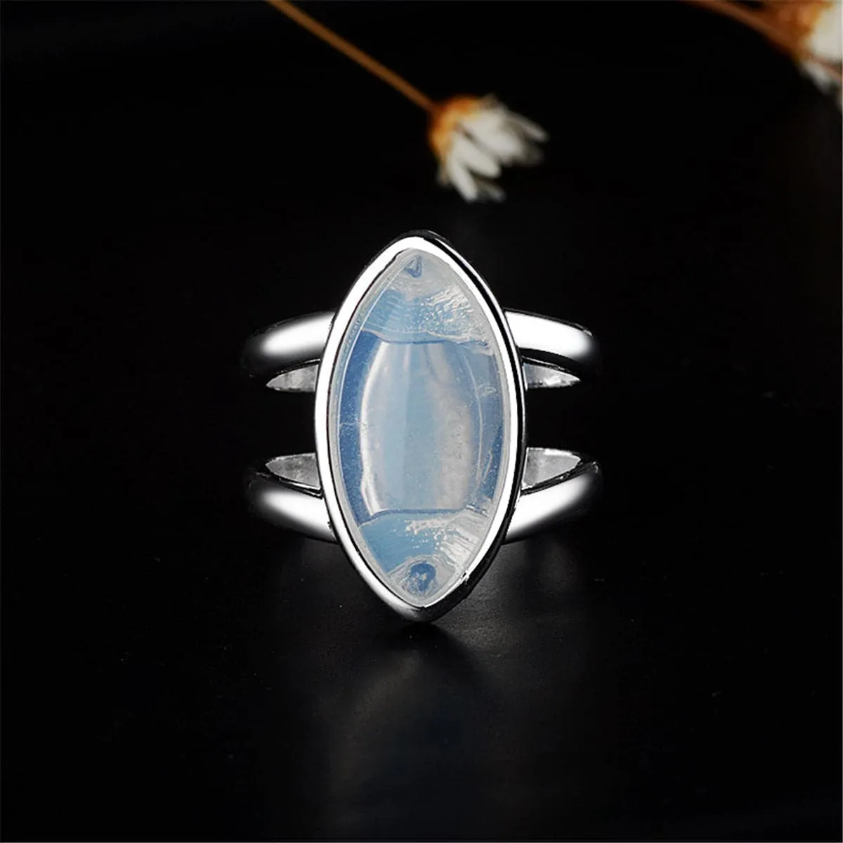 Moonstone & Silver-Plated Double-Band Ring