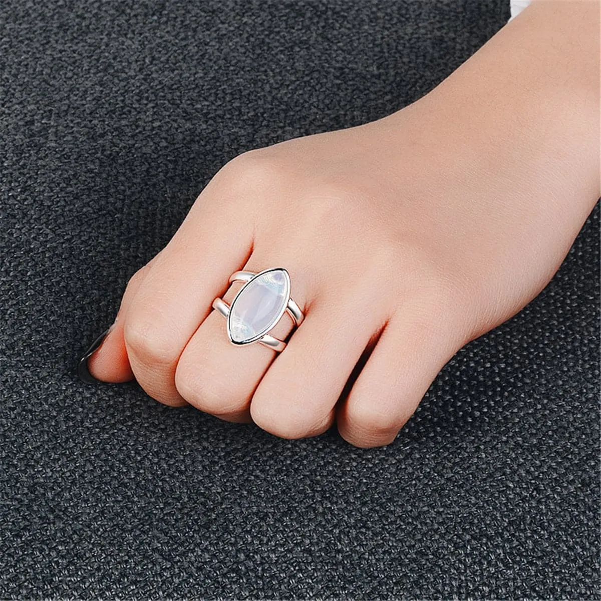Moonstone & Silver-Plated Double-Band Ring