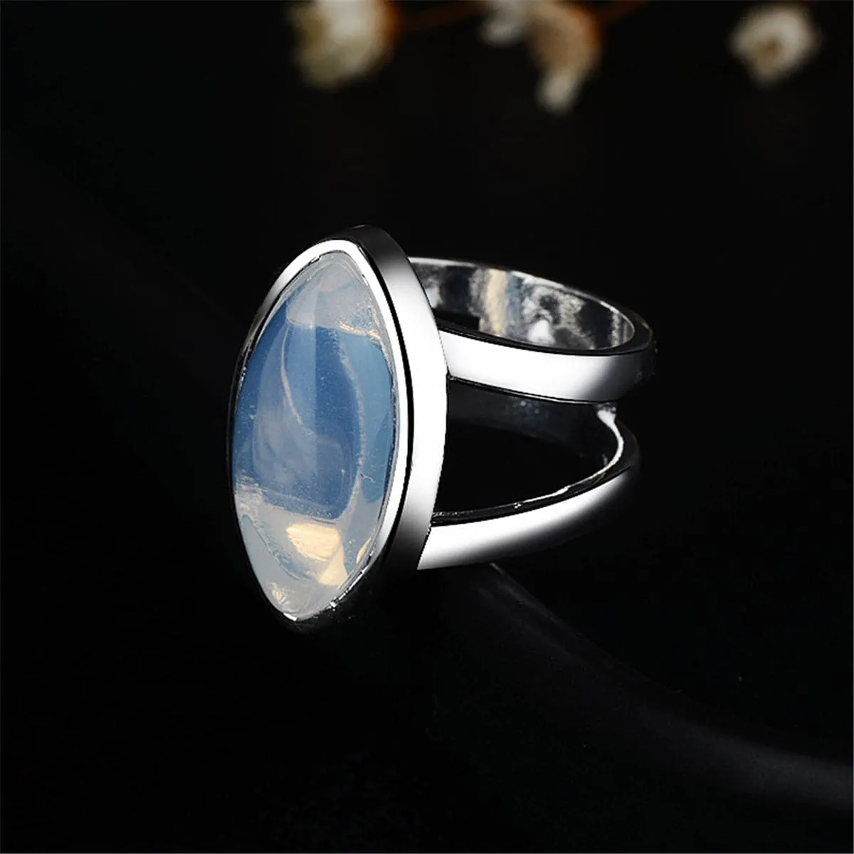 Moonstone & Silver-Plated Double-Band Ring