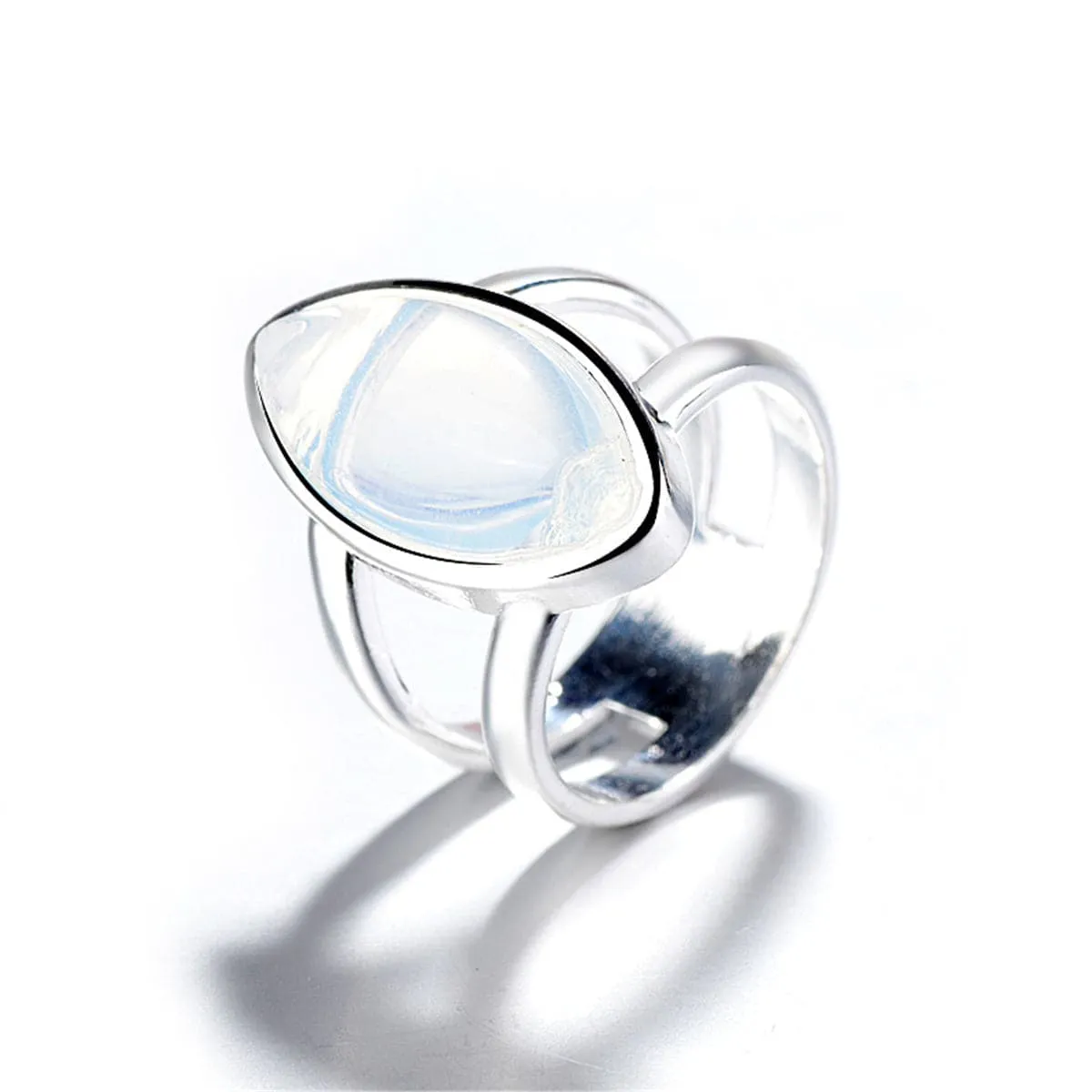 Moonstone & Silver-Plated Double-Band Ring