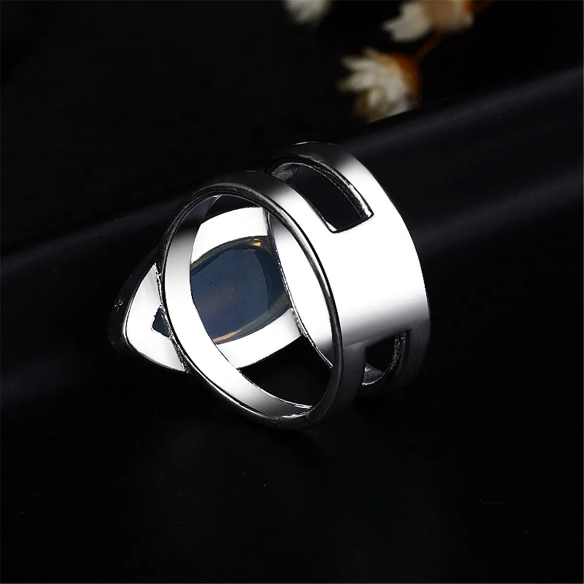Moonstone & Silver-Plated Double-Band Ring