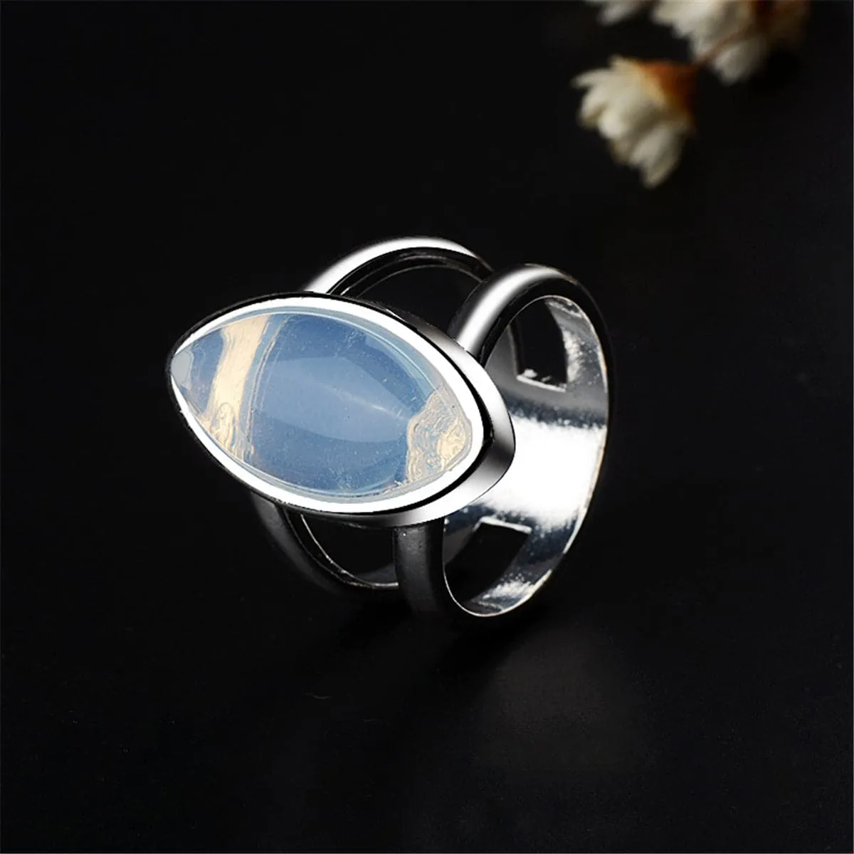 Moonstone & Silver-Plated Double-Band Ring