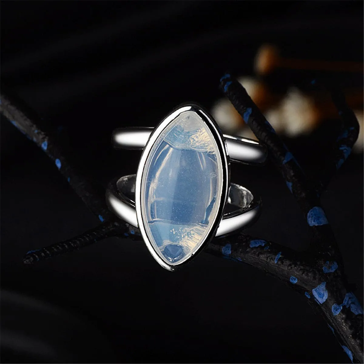 Moonstone & Silver-Plated Double-Band Ring