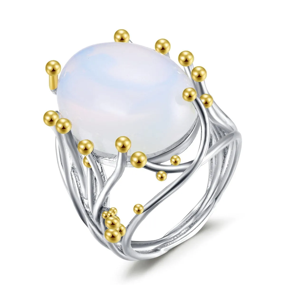 Moonstone & Two-Tone Oval Rattan Ring