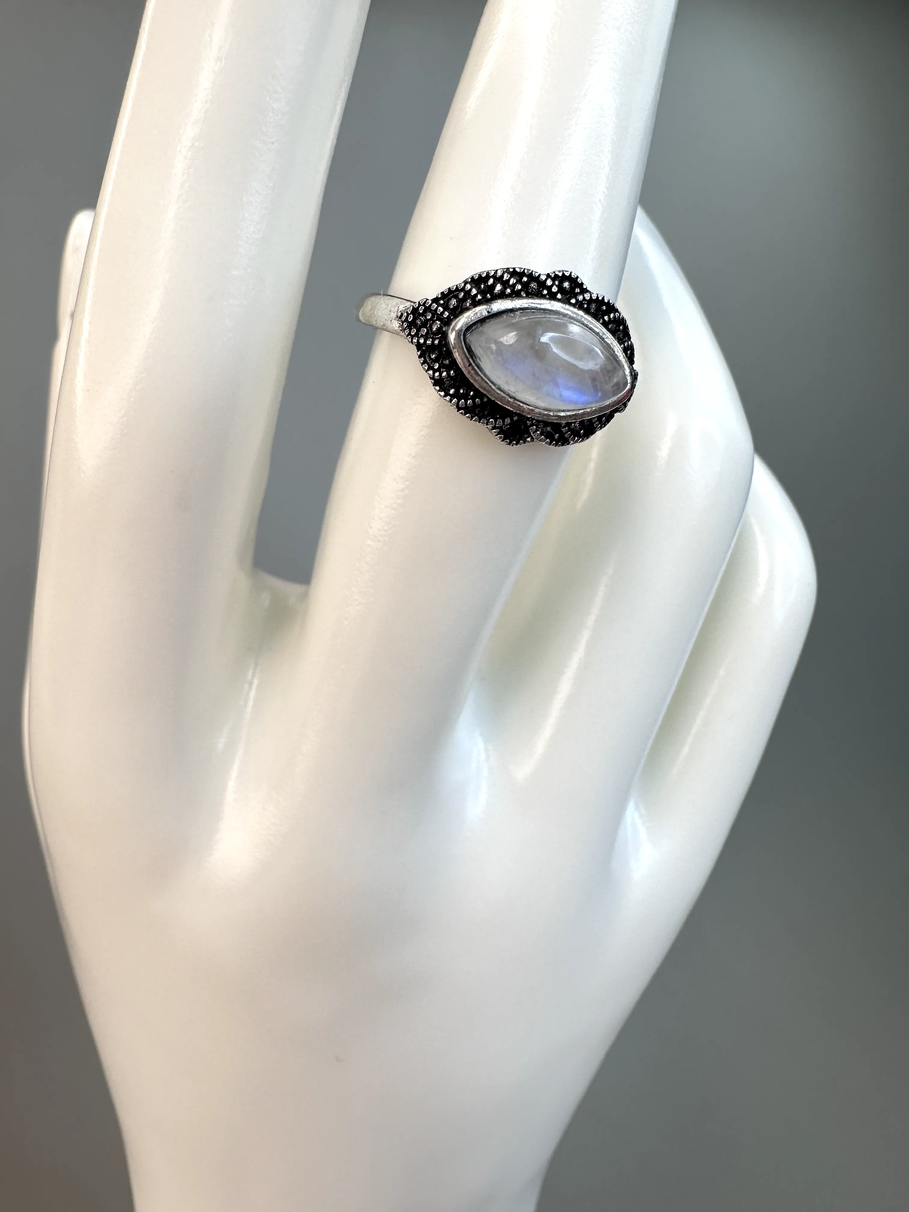 Moonstone "Eye" Ring | Adjustable | Silver Plated | Flashy