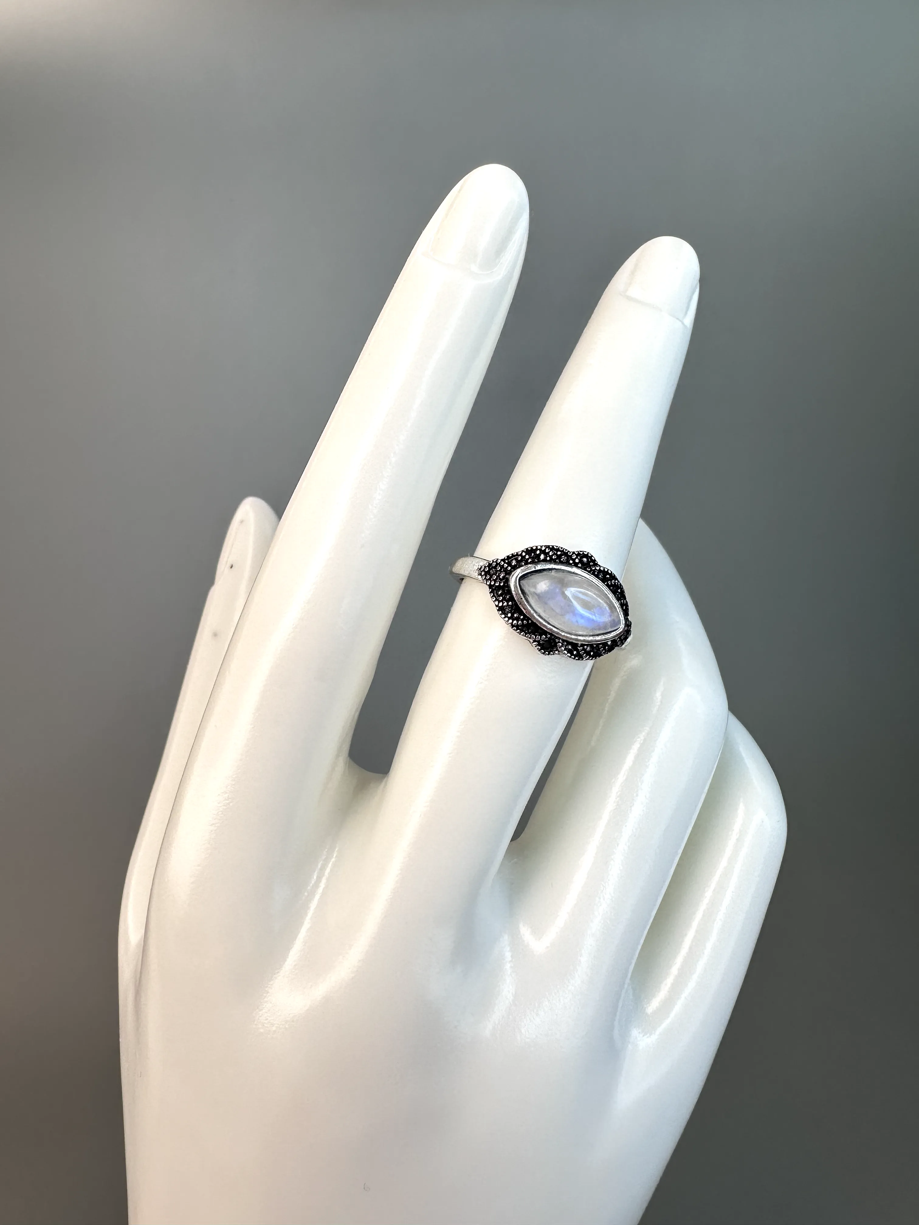 Moonstone "Eye" Ring | Adjustable | Silver Plated | Flashy