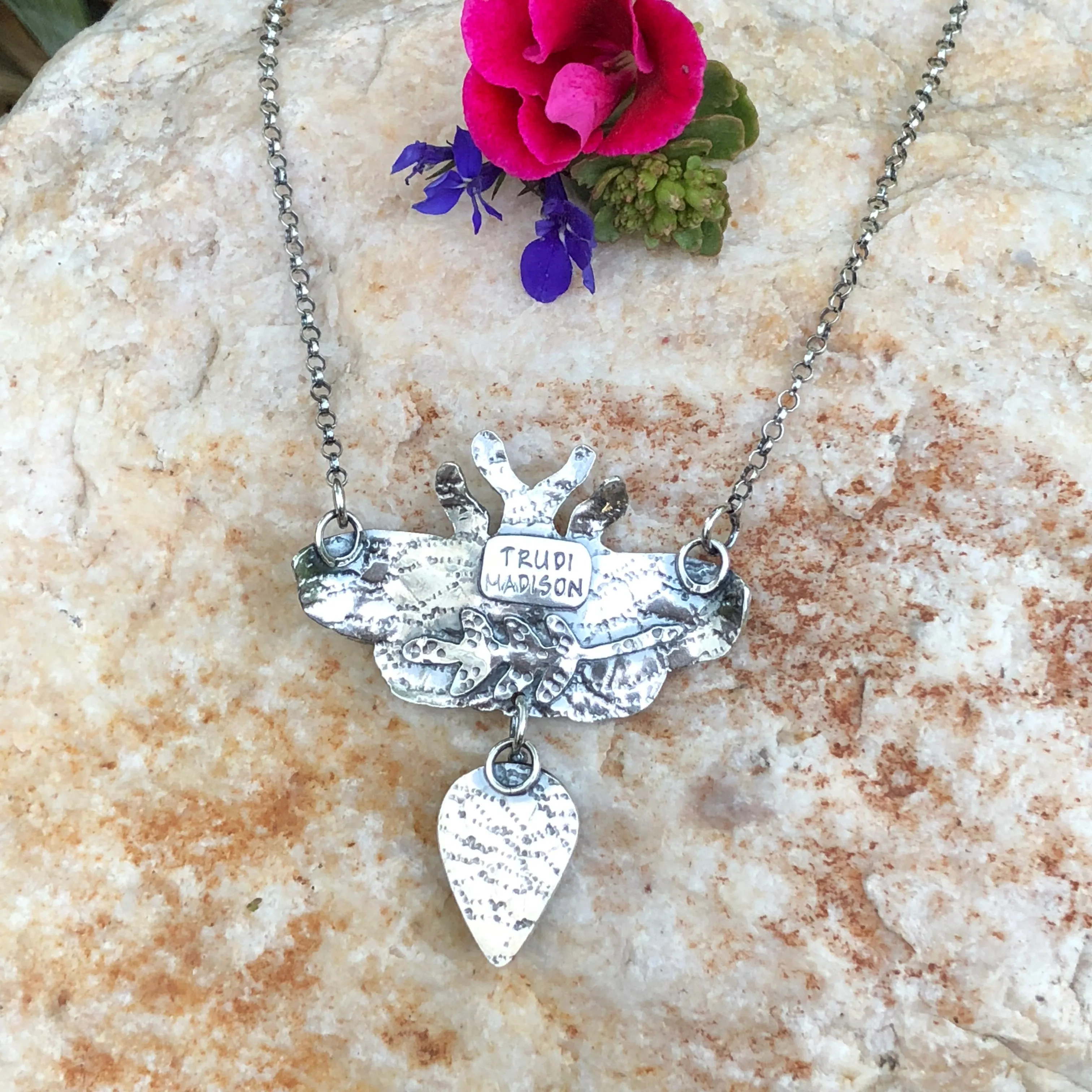 Moth and Skull Turquoise Necklace