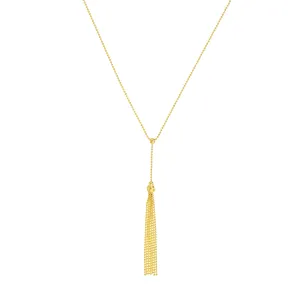 Movable Bead and Tassel Lariat Necklace