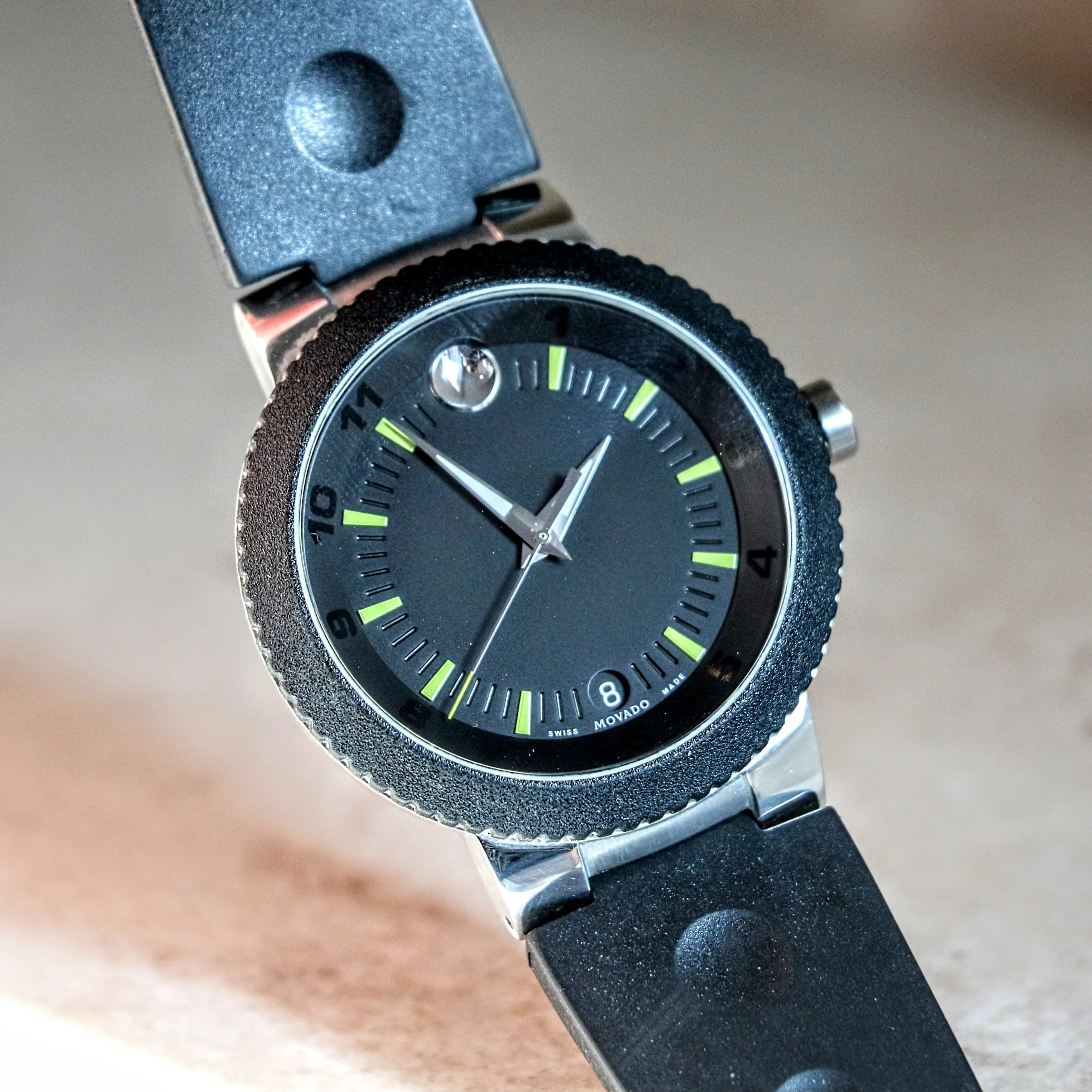 MOVADO Sport Edge Watch Black Dial Ref. 54.30.1286 Stainless Steel Case Wristwatch