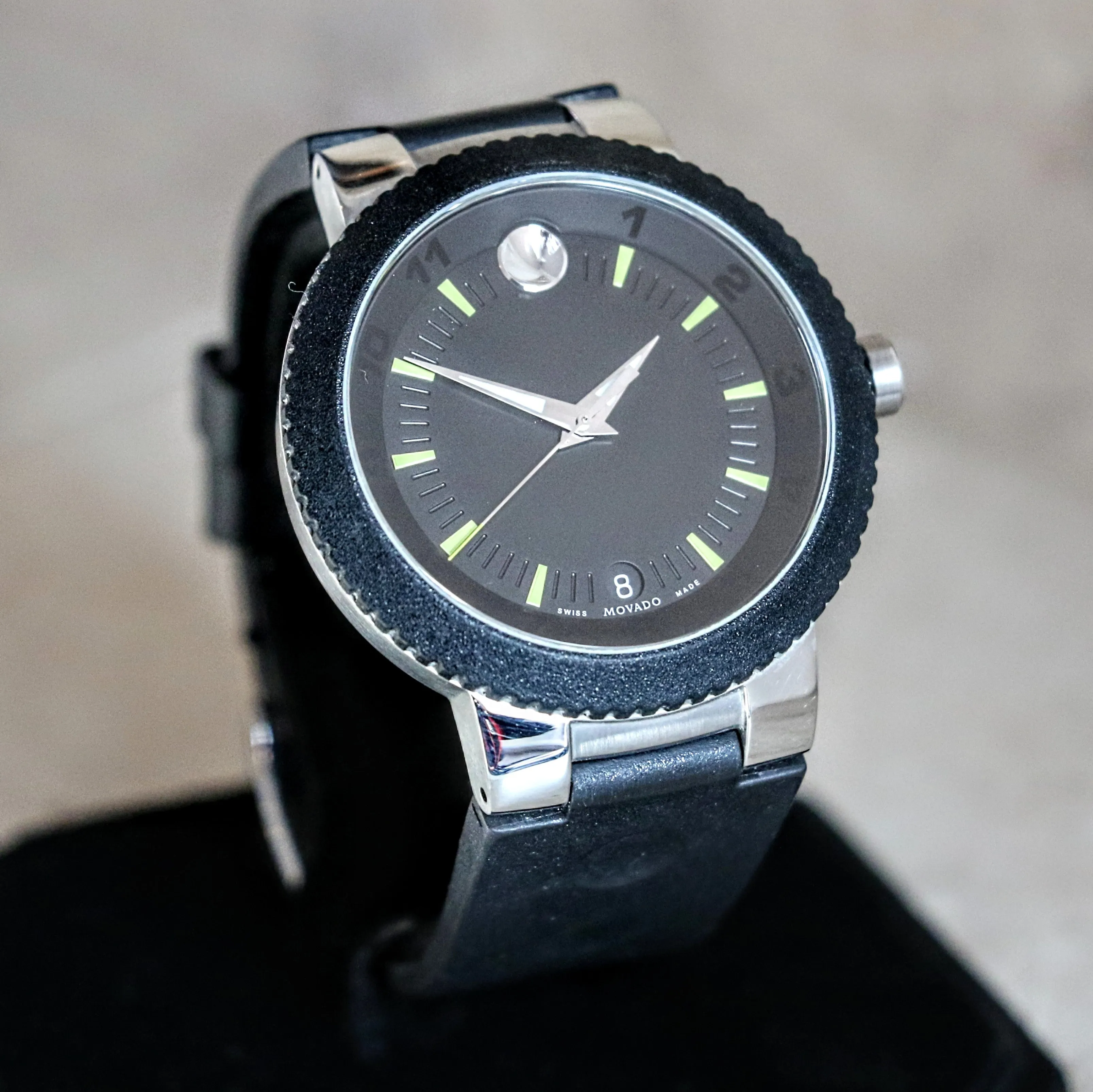 MOVADO Sport Edge Watch Black Dial Ref. 54.30.1286 Stainless Steel Case Wristwatch