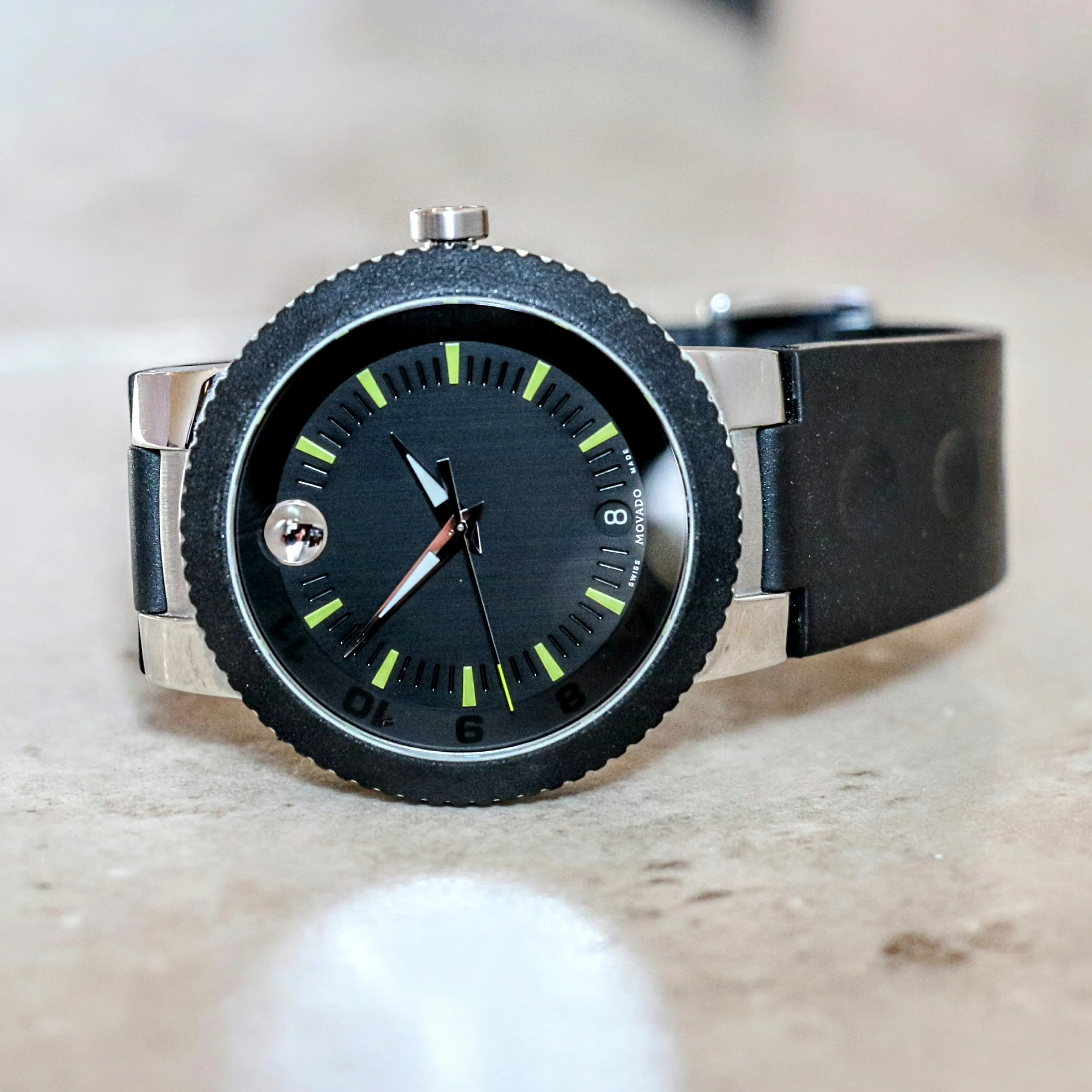 MOVADO Sport Edge Watch Black Dial Ref. 54.30.1286 Stainless Steel Case Wristwatch