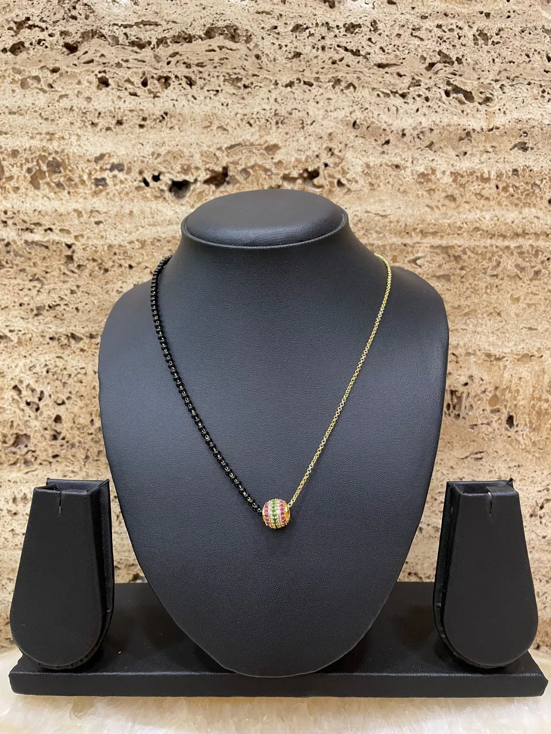 Multi Color AD Red Green Gold Ball With Half Chain - Half Mangalsutra