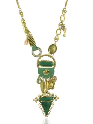 Multi-Element Asymmetric Necklace Key Feather Love Geometric Pattern Pendant