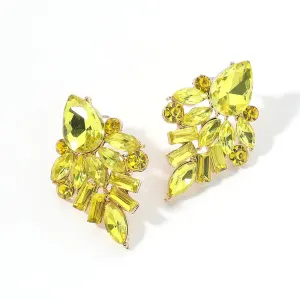 Multi Stone Yellow Crystal Evening Earrings  | Crystal Pageant Earrings |  652862