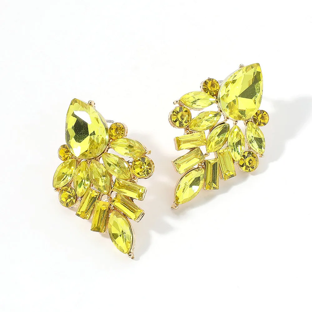 Multi Stone Yellow Crystal Evening Earrings  | Crystal Pageant Earrings |  652862