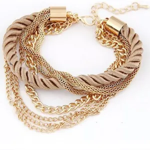 Multilayer Handwoven Rope Golden Charm Bracelet