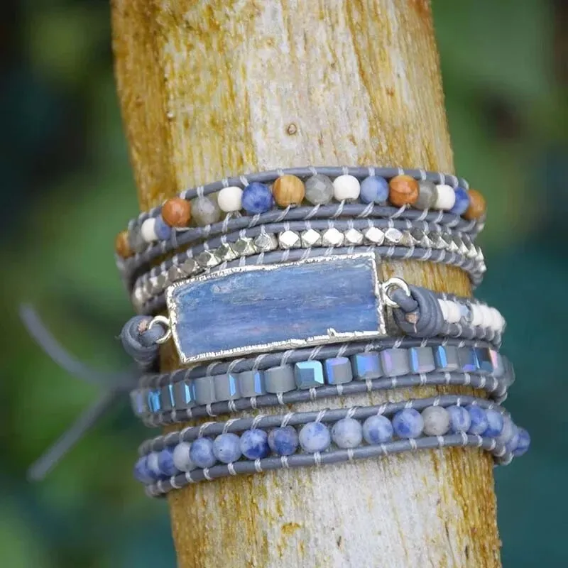 Natural Stone Leather Wrap Bracelets, Bohemian Bracelet, Crystal Wrap Bracelet
