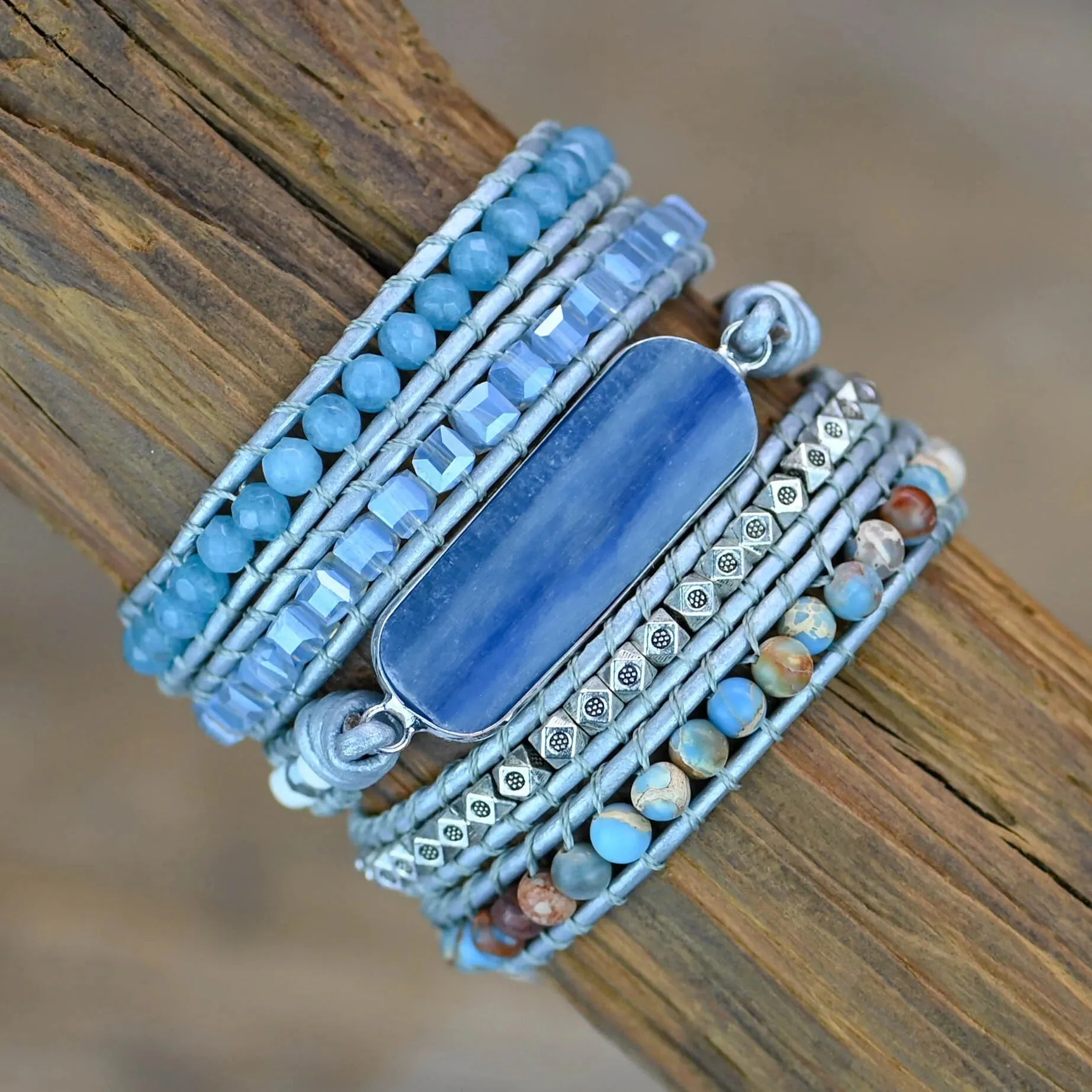 Natural Stone Leather Wrap Bracelets, Bohemian Bracelet, Crystal Wrap Bracelet