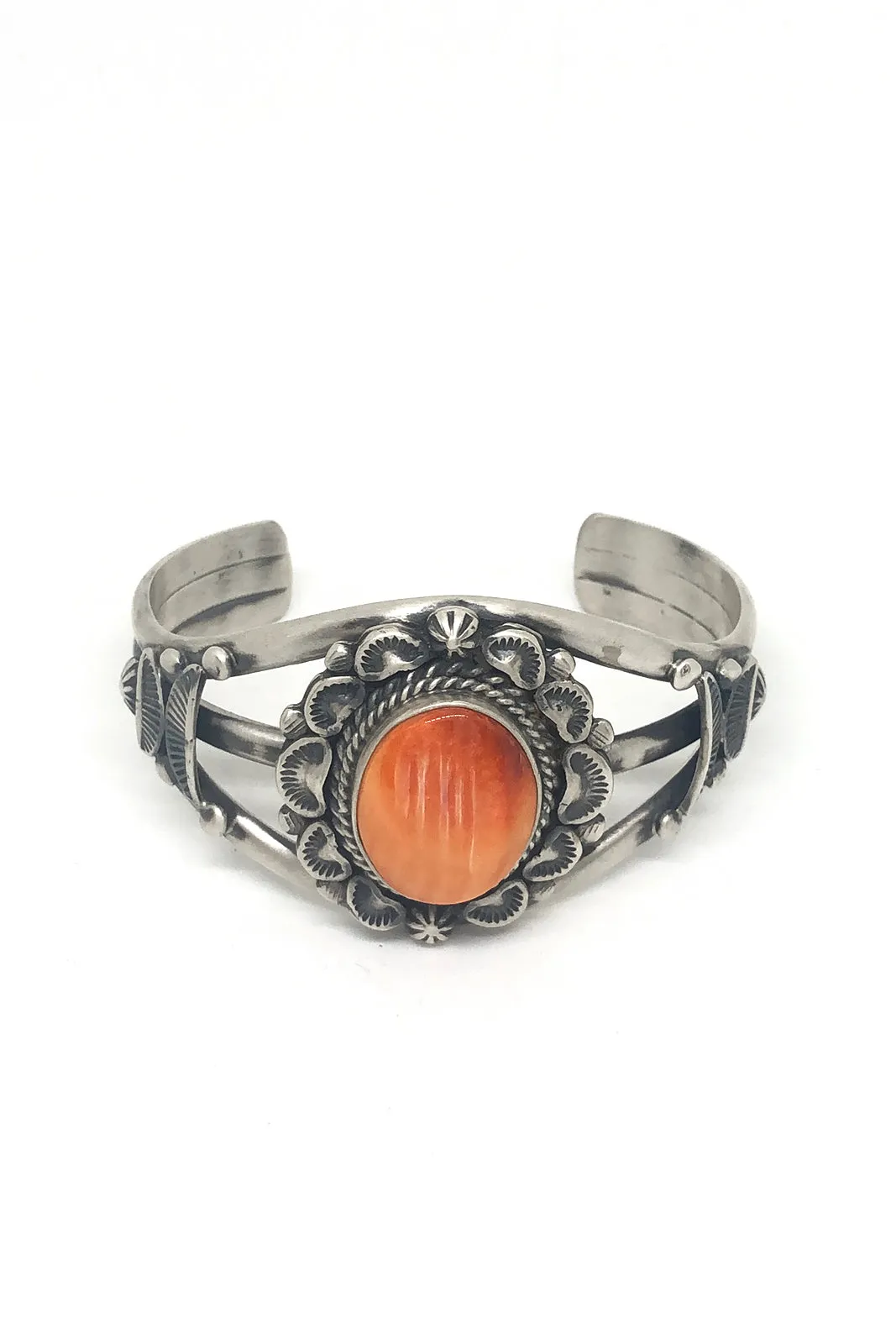 Navajo Orange Spiny Shell Cuff by Artist Landoll Benally