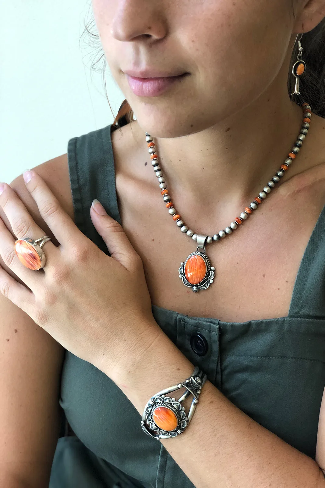 Navajo Orange Spiny Shell Cuff by Artist Landoll Benally