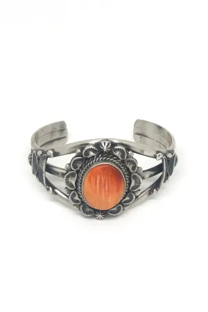 Navajo Orange Spiny Shell Cuff by Artist Landoll Benally