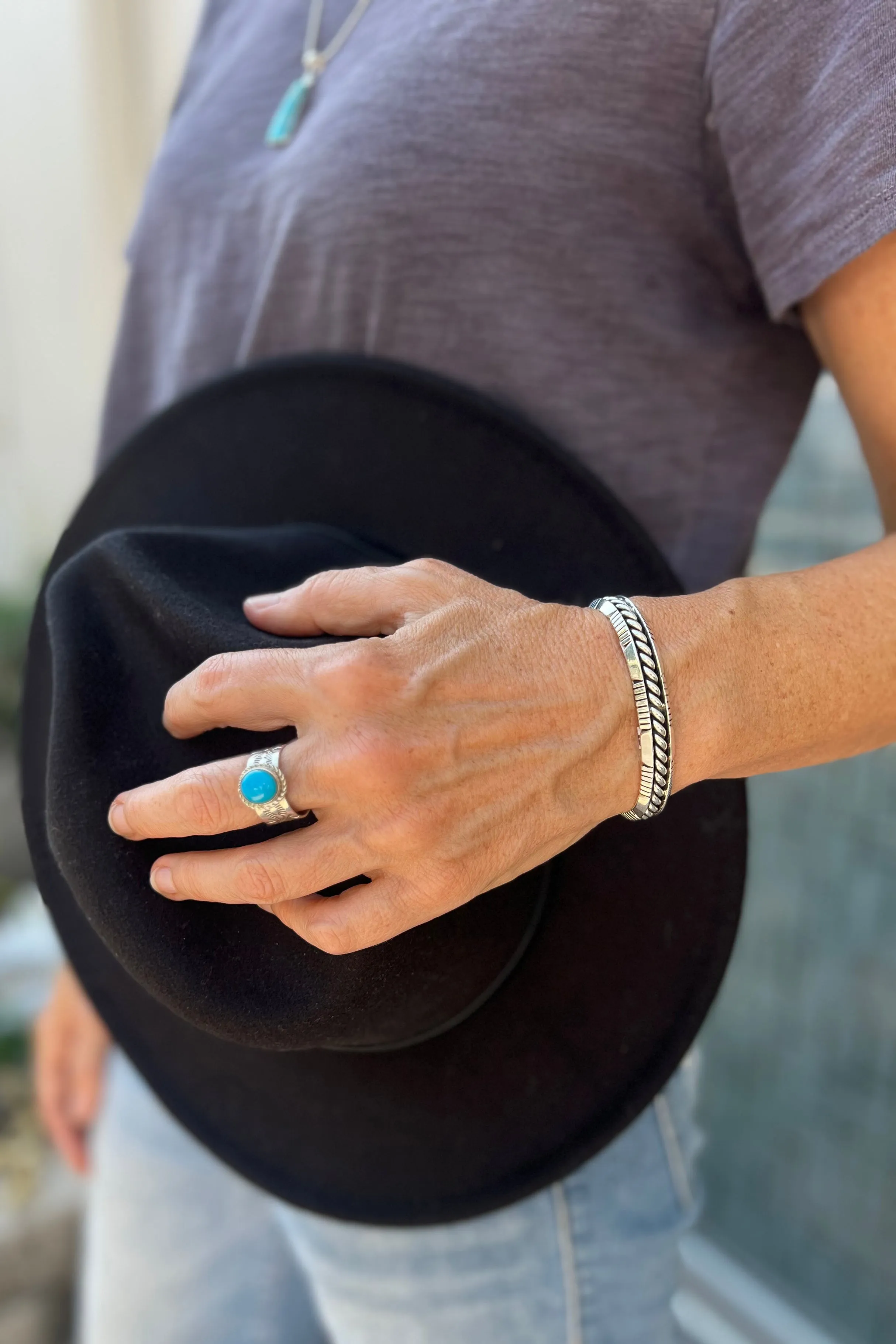 Navajo Sterling Silver Rope Design Cuff Bracelet
