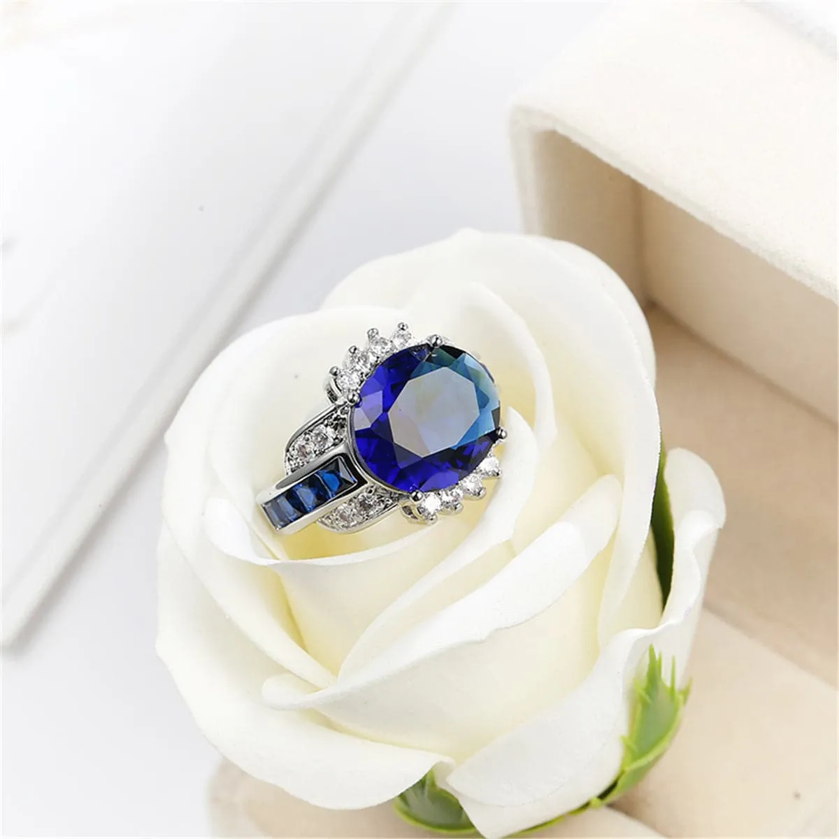 Navy Crystal & Cubic Zirconia Oval-Cut Ring