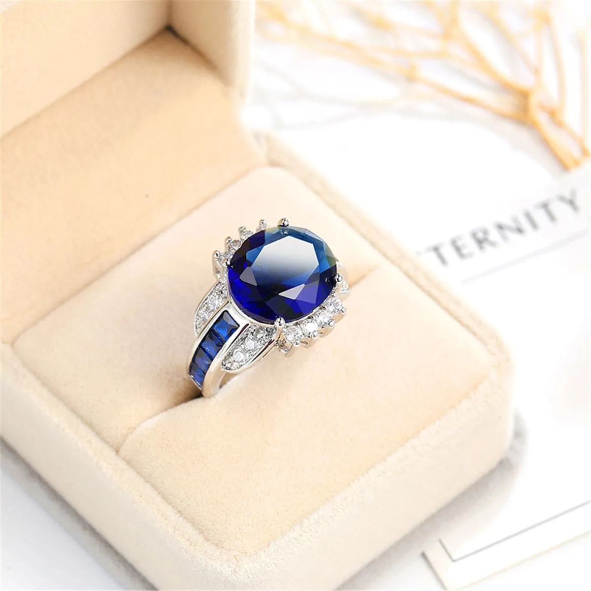 Navy Crystal & Cubic Zirconia Oval-Cut Ring