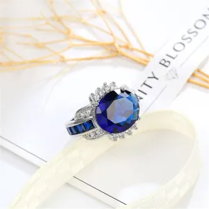 Navy Crystal & Cubic Zirconia Oval-Cut Ring