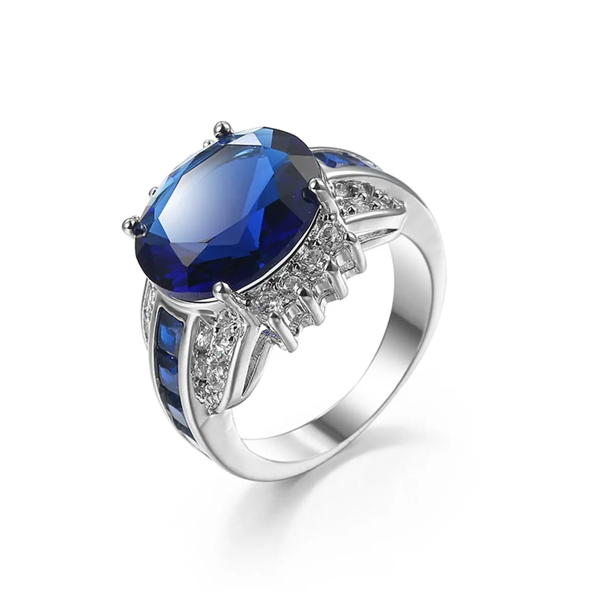 Navy Crystal & Cubic Zirconia Oval-Cut Ring